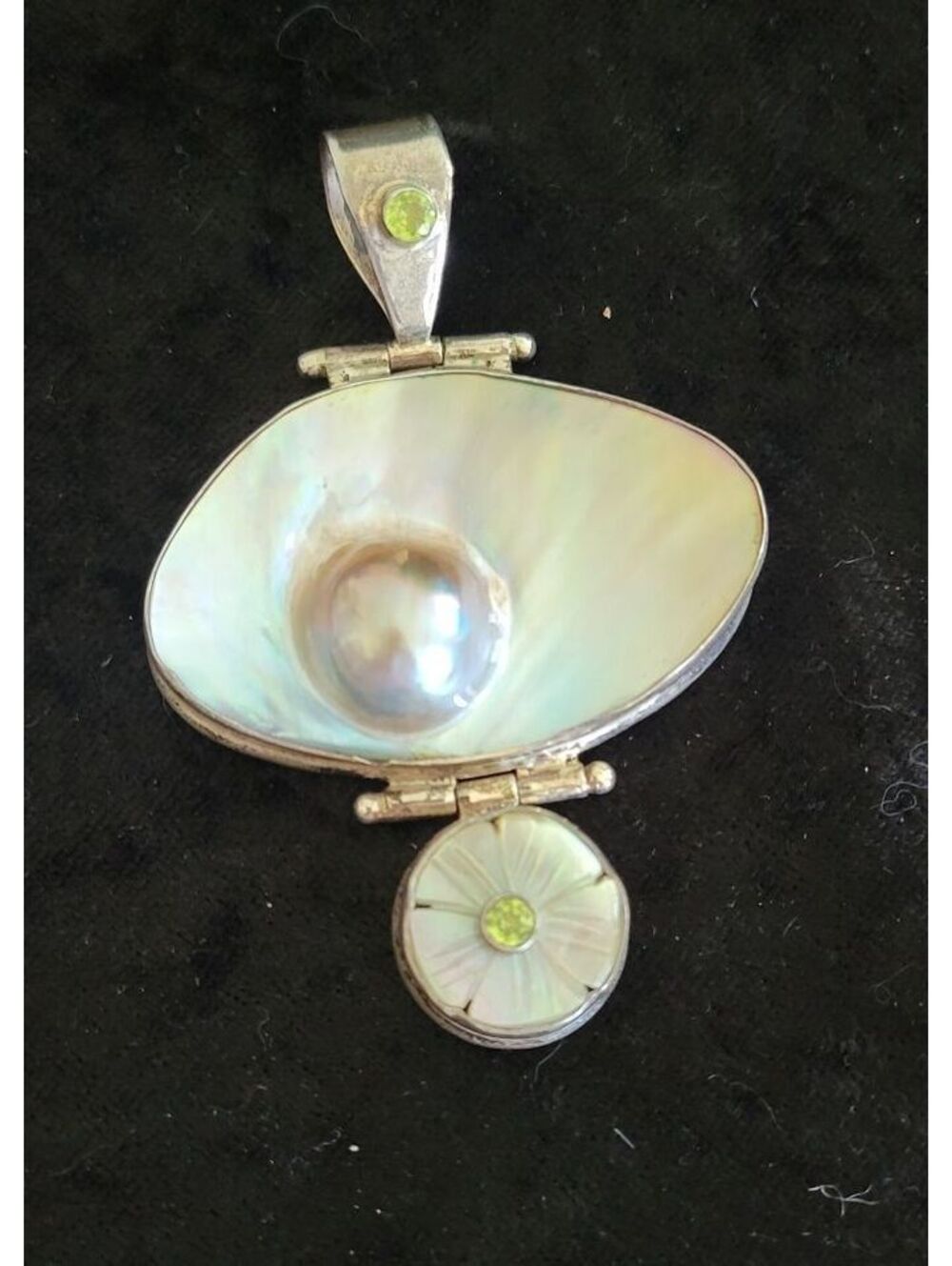 Large 925 Pendant with Blister Pearl and Peridot Accents